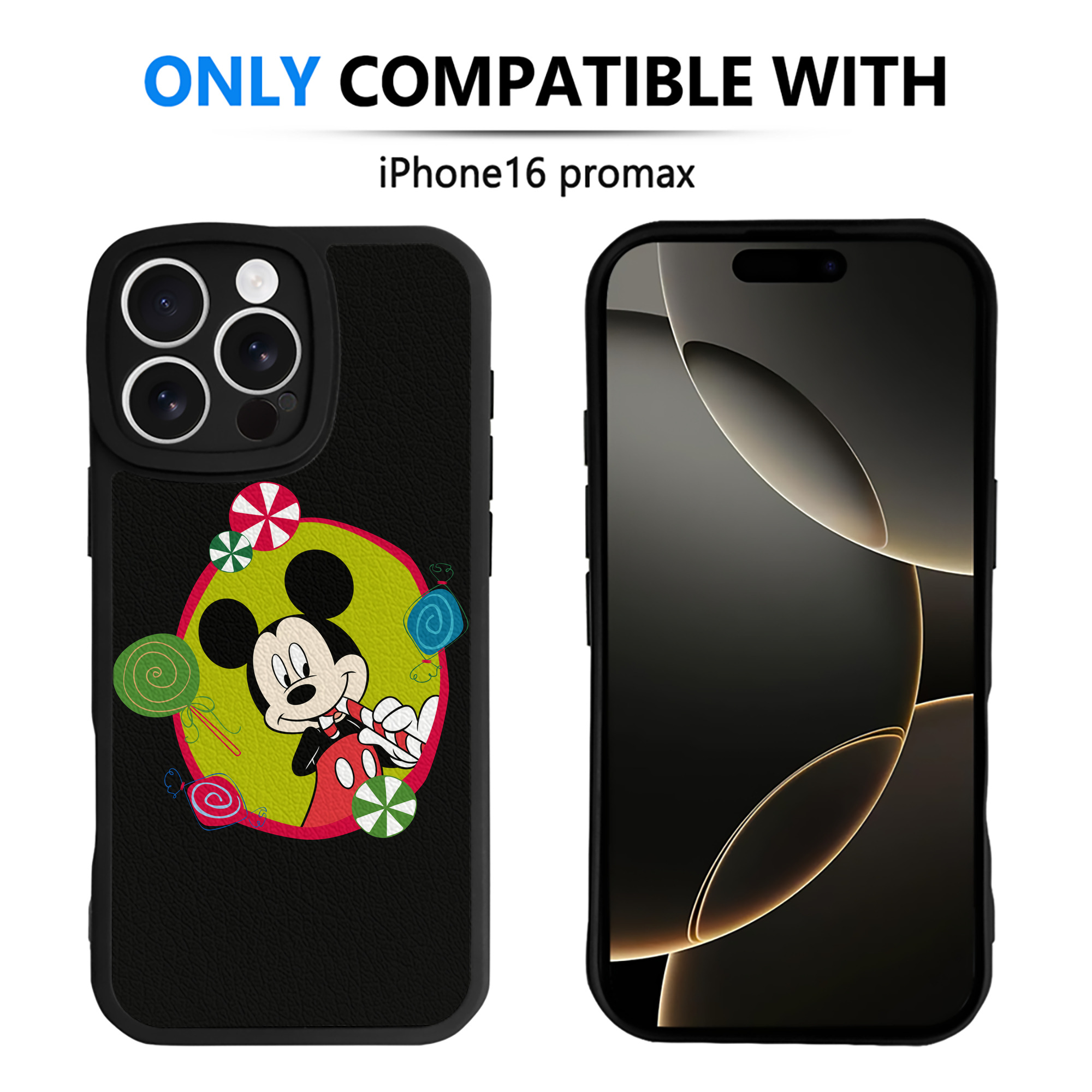 （画像用） ミッキーマウス Mickey Mouse 【iPhone 16シリーズ対応】シリコンスマホケース（レザー調） 材質：シリコン